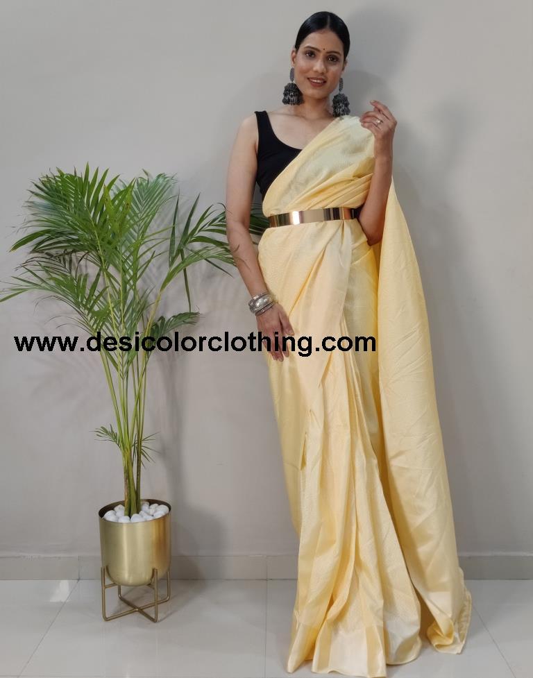 Cream Plain Silk Pre-draped Saree