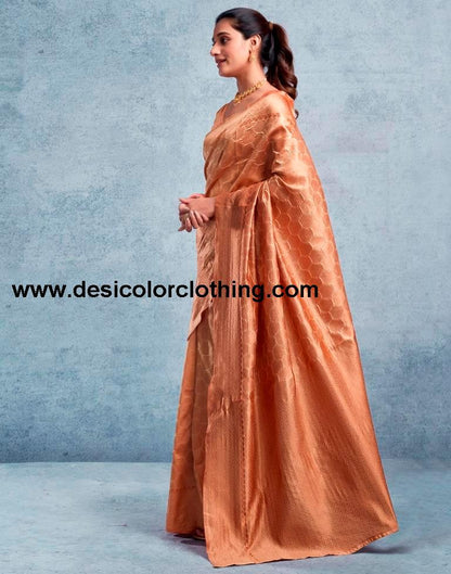 Dusty Orange Silk Plain Saree