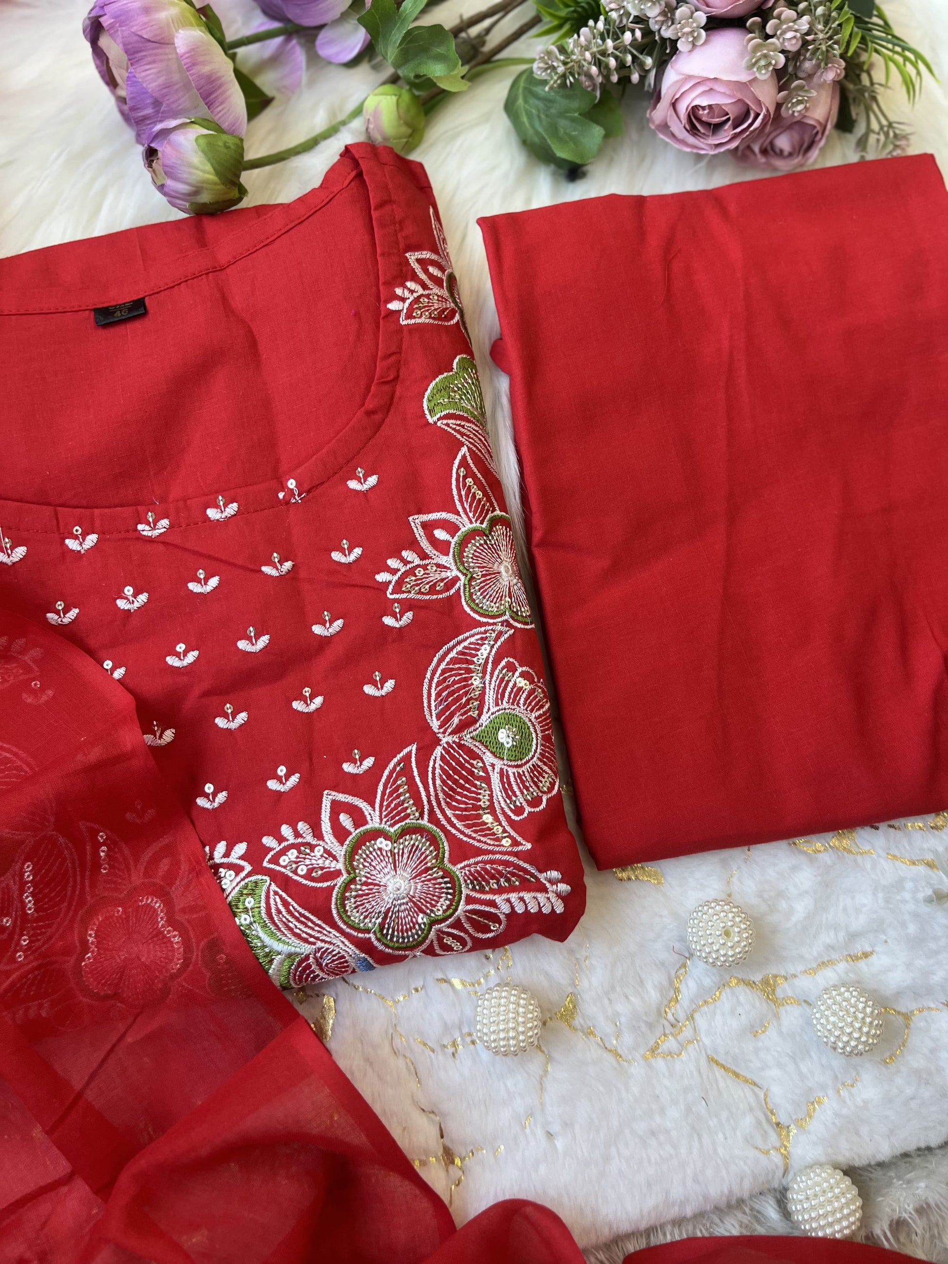Product Image - Designer Cotton Anarkali Suit Set with Embroidered Dupatta - Festive & Wedding Wear
