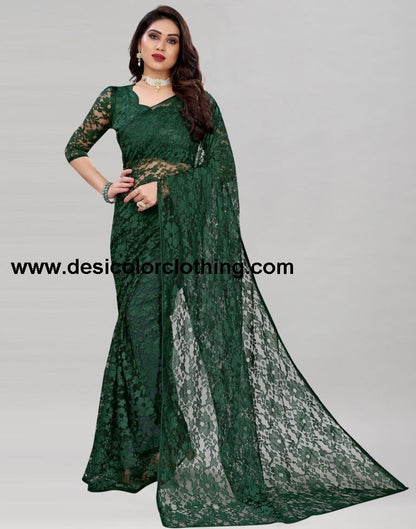 Dark Green Coloured Russel Net Partywear saree