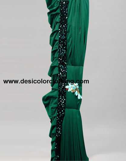 Bottle Green Coloured Lycra Dyed Saree | SLV2190S101