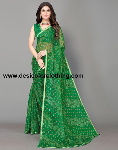 Green Bandhani Printed Saree