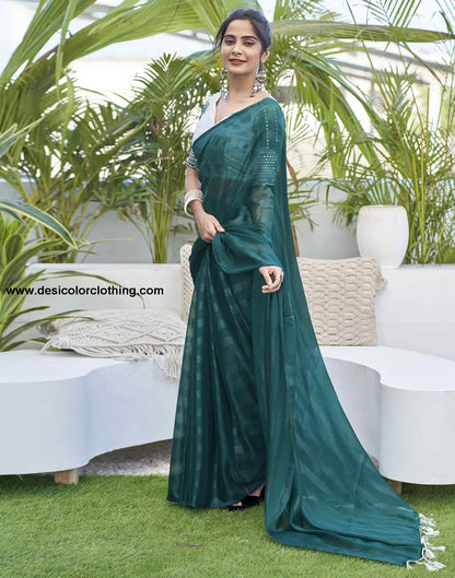 Rama Green Chiffon Zari Plain Saree