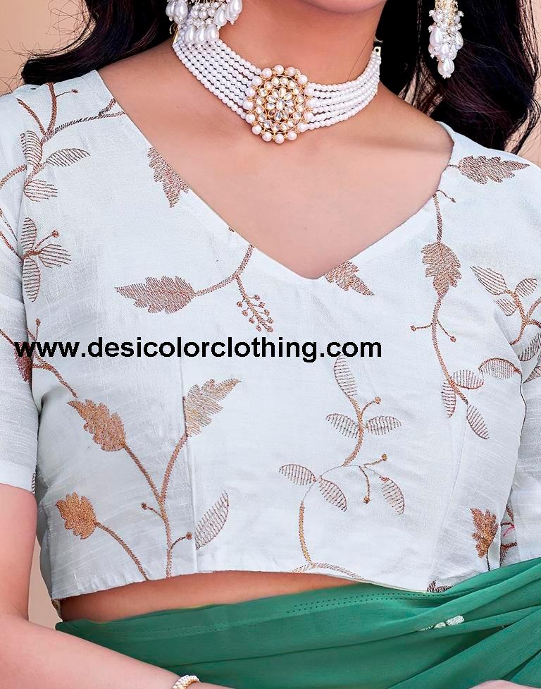 Dusty Green Georgette Embroidery Saree