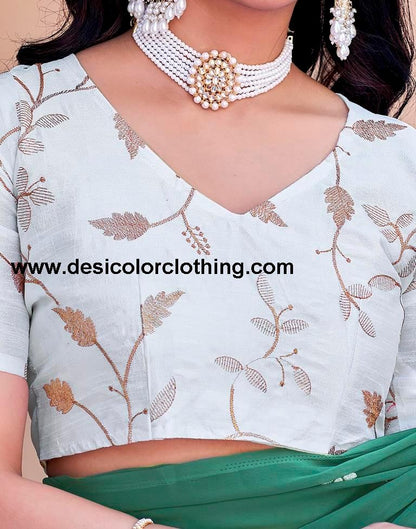 Dusty Green Georgette Embroidery Saree