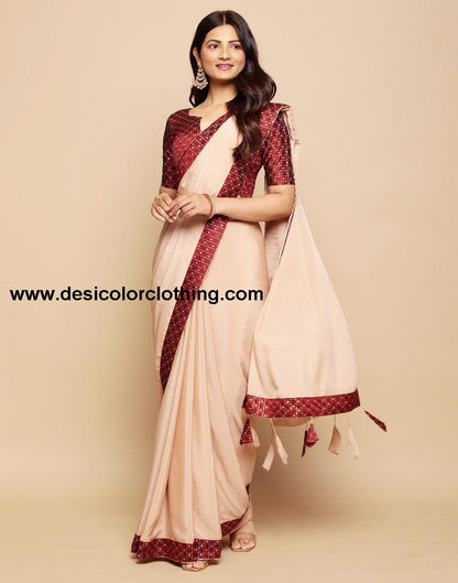 Beige Banarasi Chiffon Saree