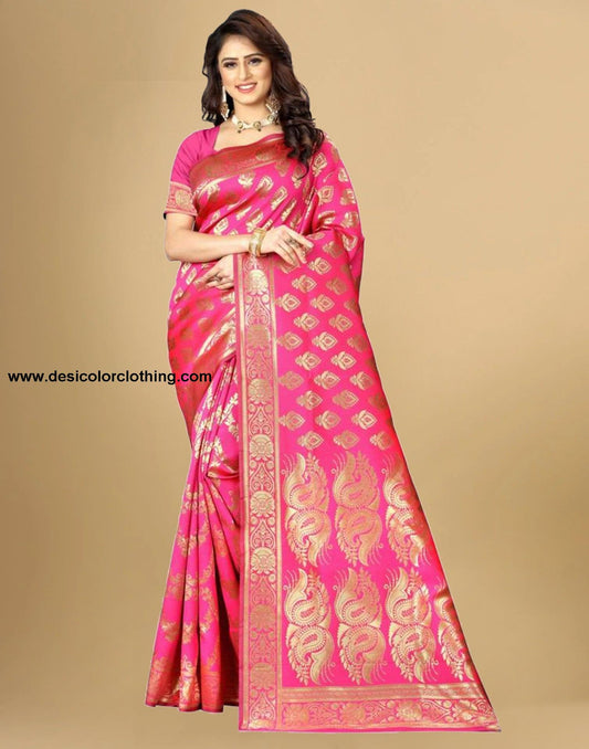 Pink Banarasi Silk Saree