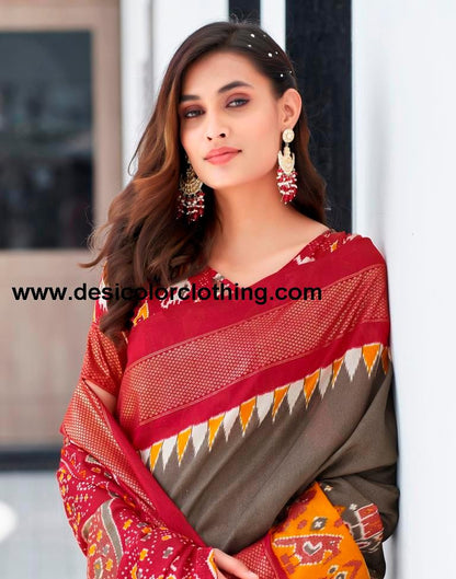 Red Silk Printed Saree