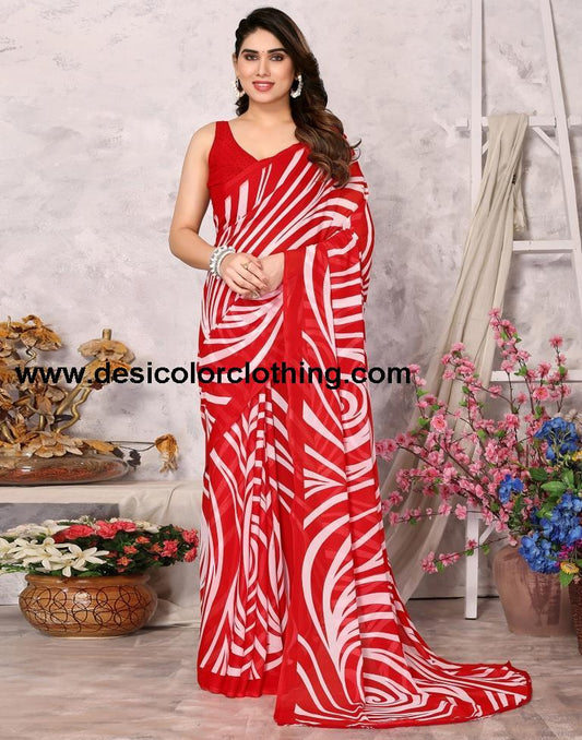 Red Printed Georgette Saree