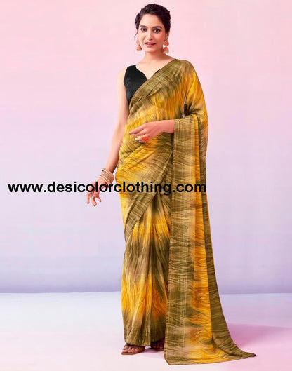 Dark Beige Georgette Printed Ready to Wear Saree