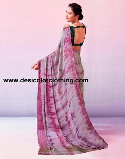 Wine Chiffon Printed Ready to Wear Saree