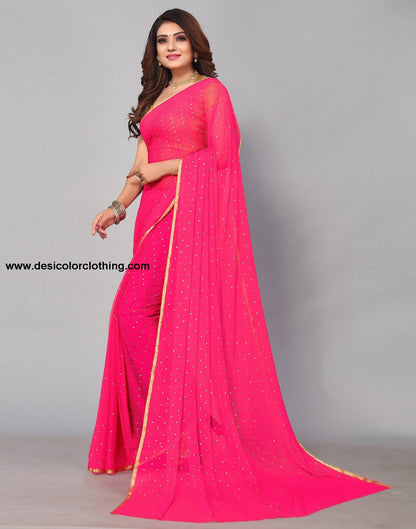 Pink Chiffon Plain Saree
