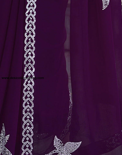 Purple Swarovski Georgette Stone Work Saree