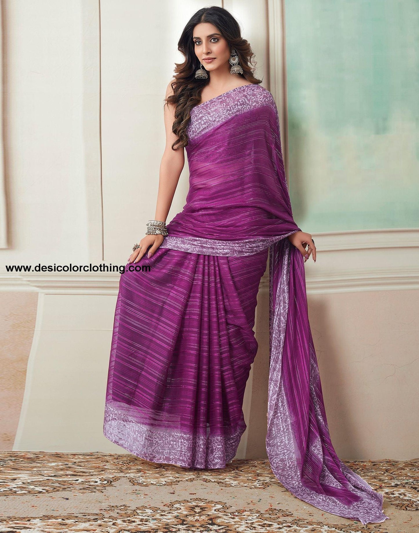 Wine Printed Georgette Saree