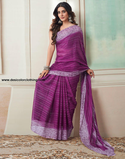 Wine Printed Georgette Saree