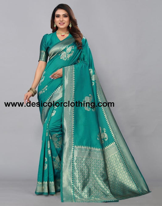 Rama Green Banarasi Silk Saree