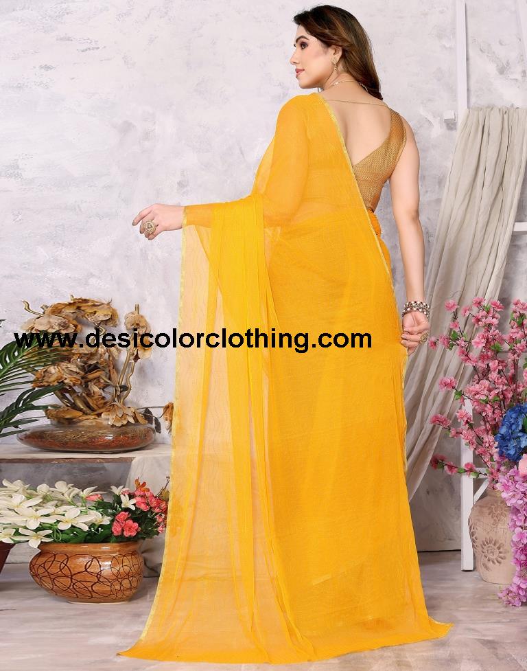 Turmeric Yellow Chiffon Plain Saree