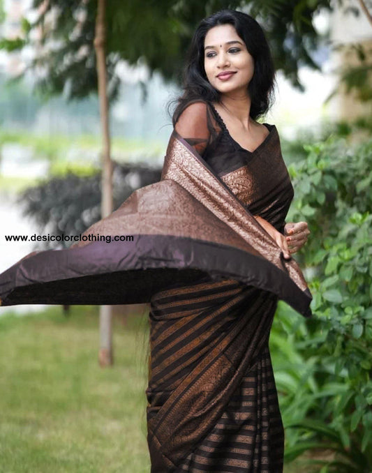 Black Jacquard Silk Saree