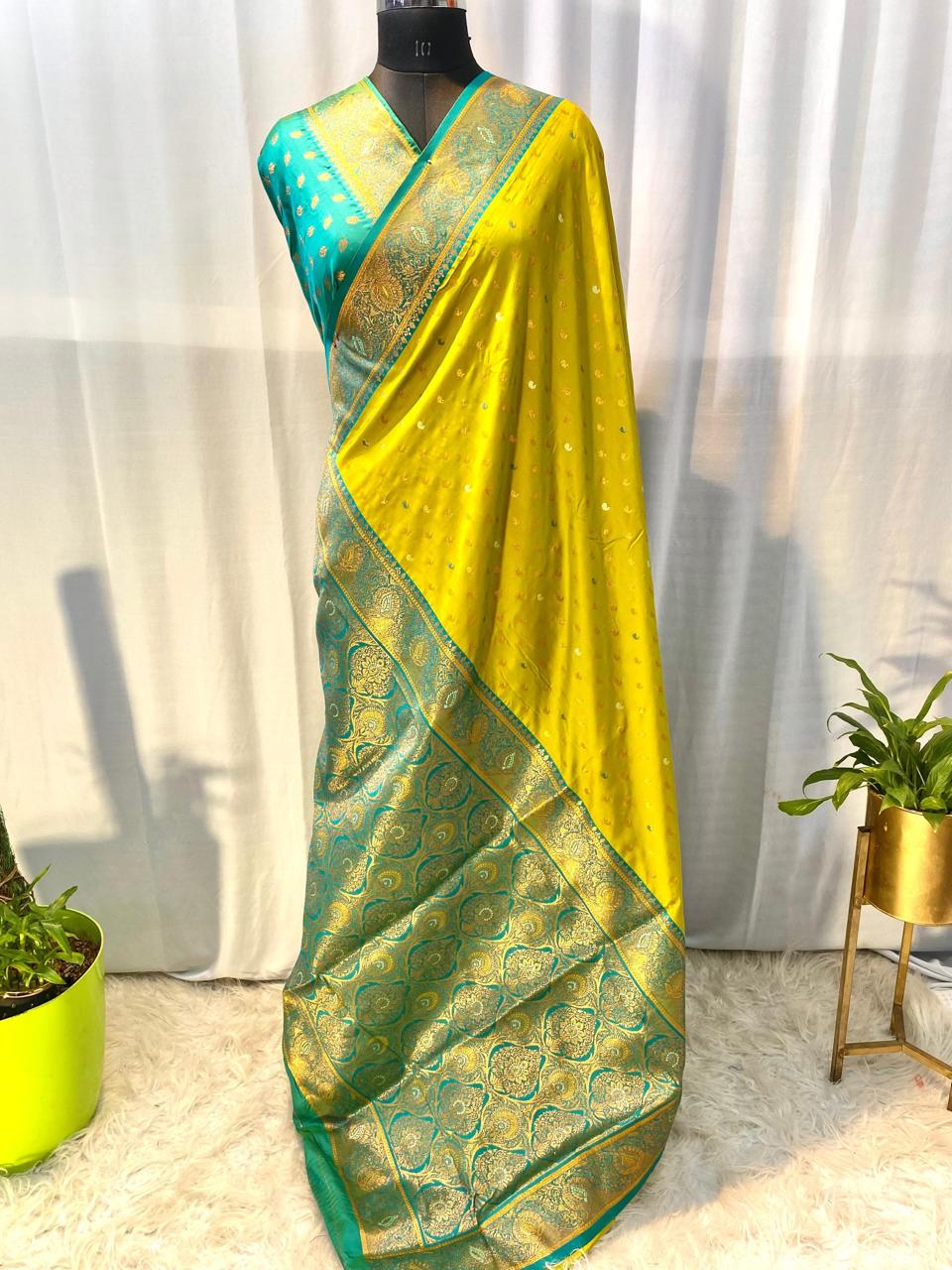 Product Image - Exquisite Pure Soft Paithani Silk Saree with Contrast Weaving Border