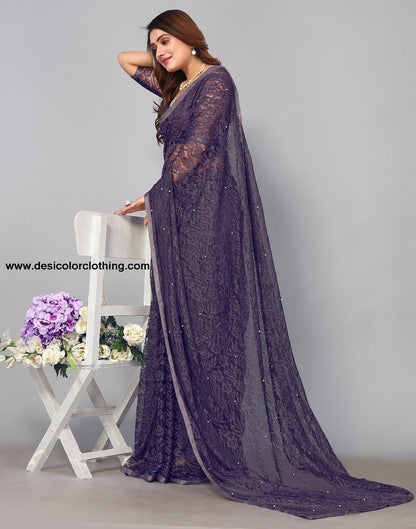 Purple Net Lace Saree