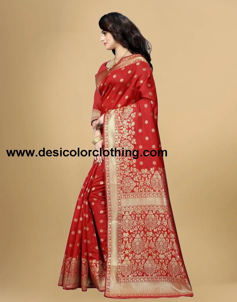 Red Jacquard Banarasi Silk Saree
