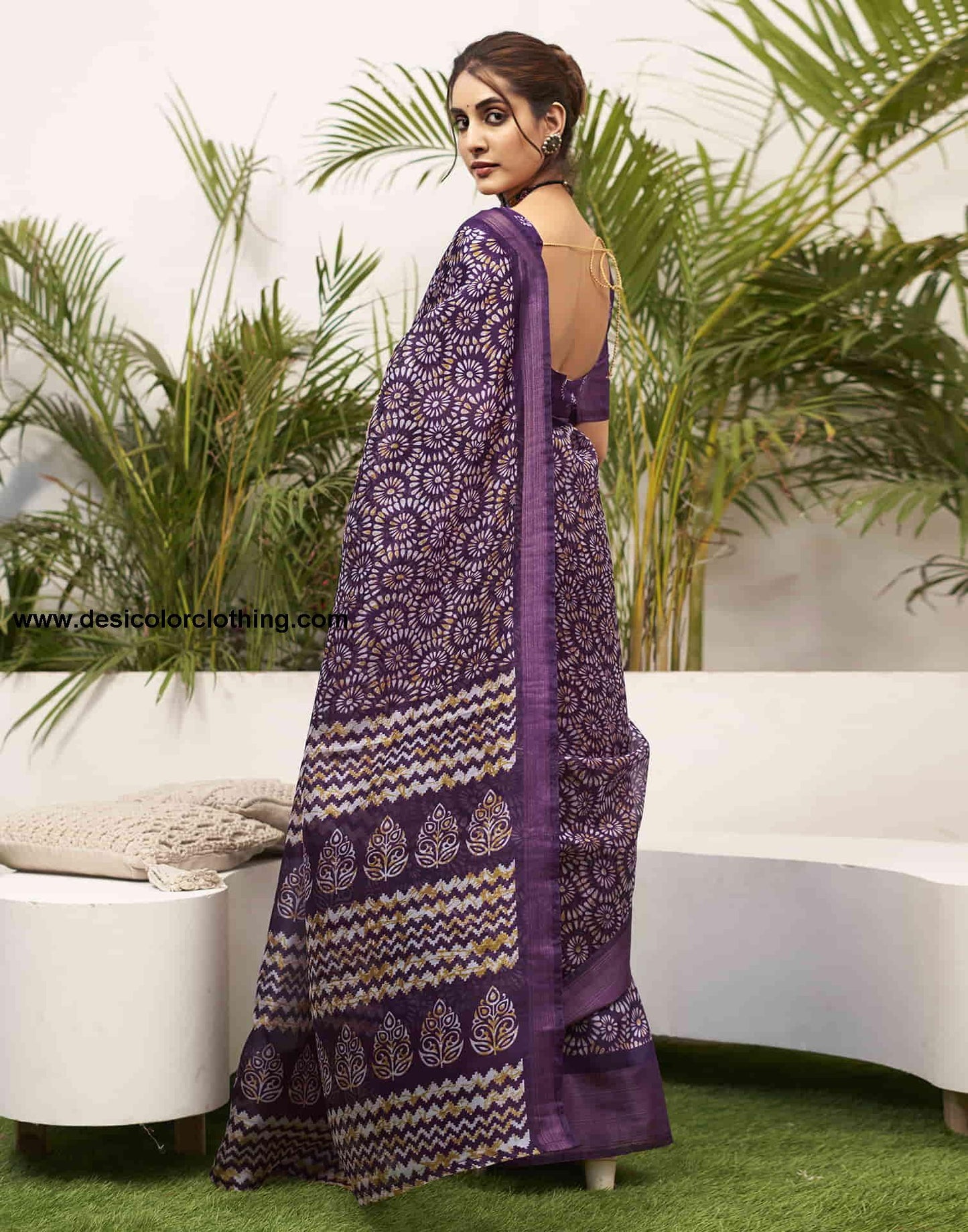 Deep Purple Cotton Printed Saree