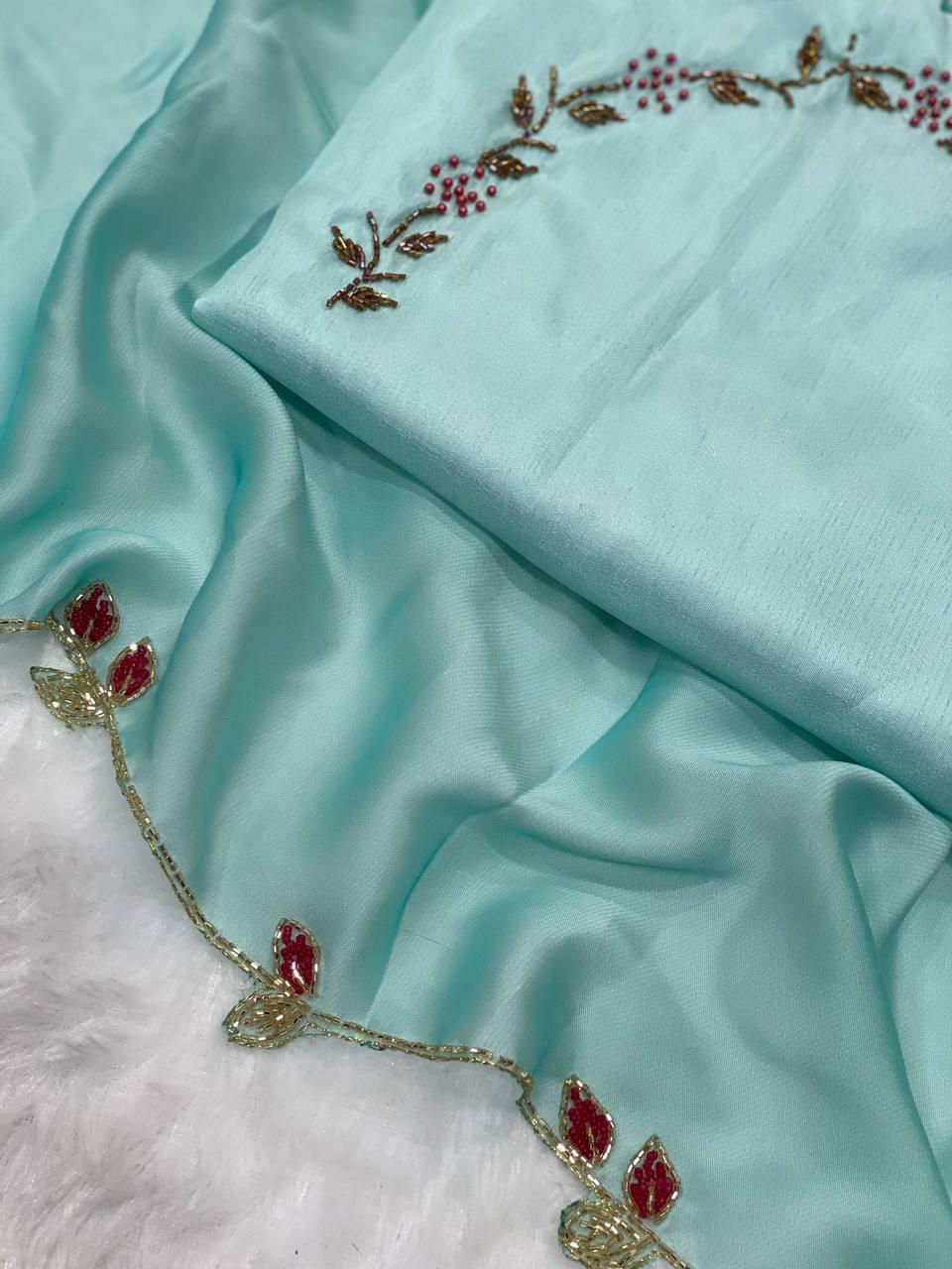 Product Image - Elegant Chocolate Lady Heavy Rangoli Silk Designer Saree with Handwork and Cutwork
