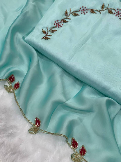 Product Image - Elegant Chocolate Lady Heavy Rangoli Silk Designer Saree with Handwork and Cutwork