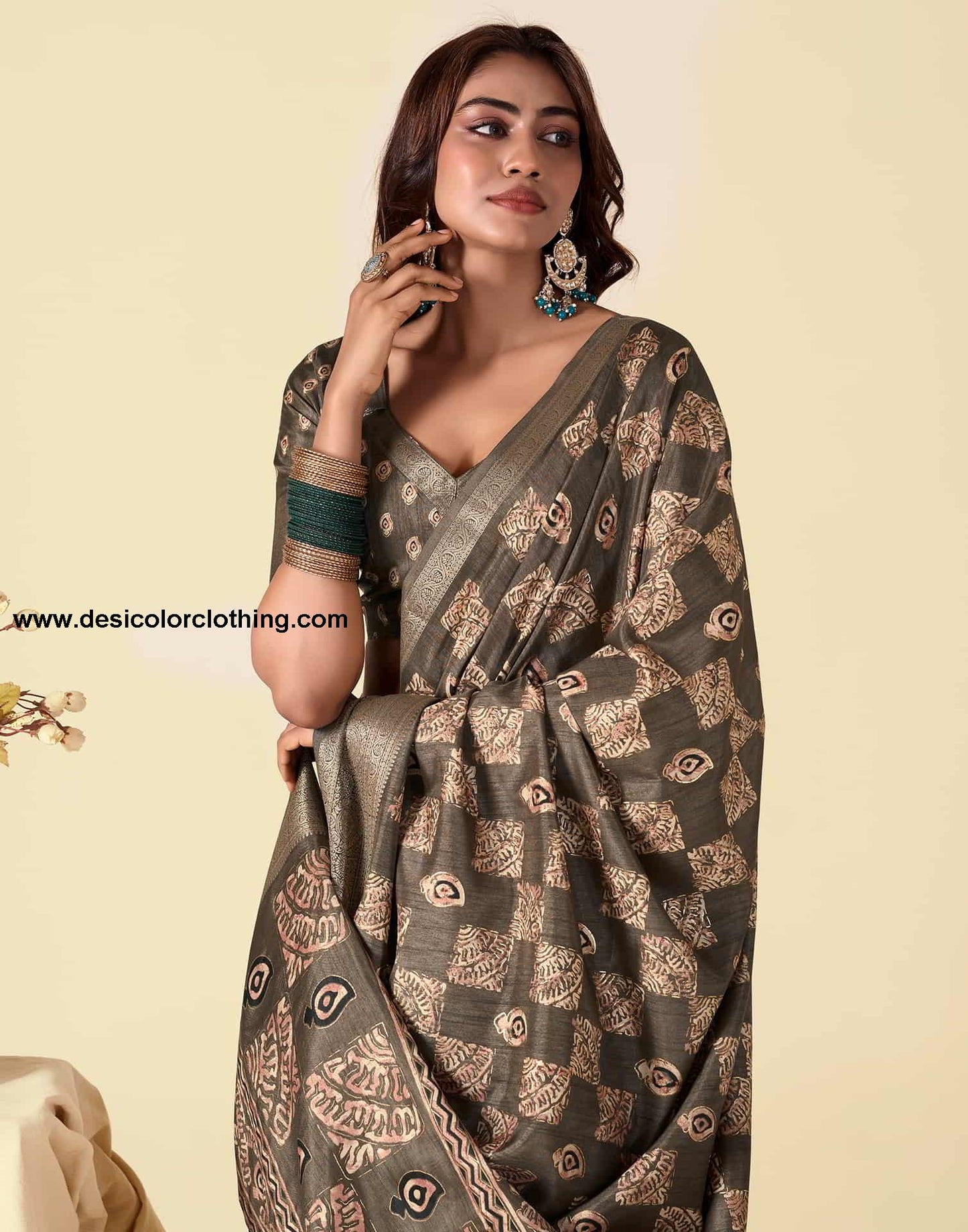 Brown Silk Printed Saree