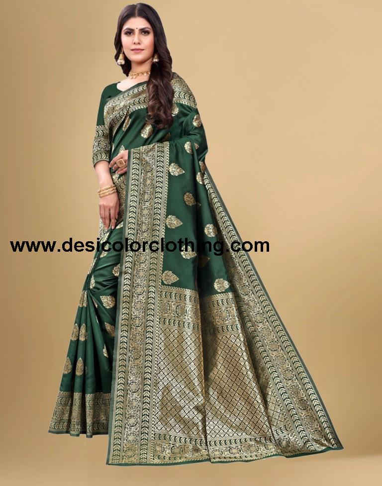 Dark Green Jacquard Banarasi Silk Saree