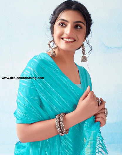 Blue Georgette Plain Saree