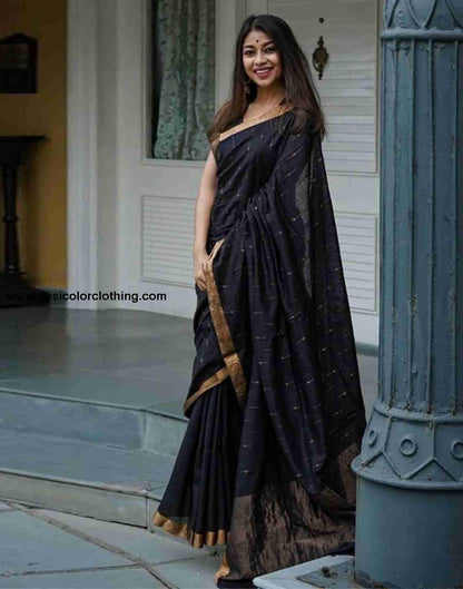 Black Cotton Woven Saree