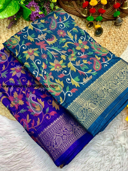 Beautiful Dola Silk Saree with Floral Design and Contrast Weaving