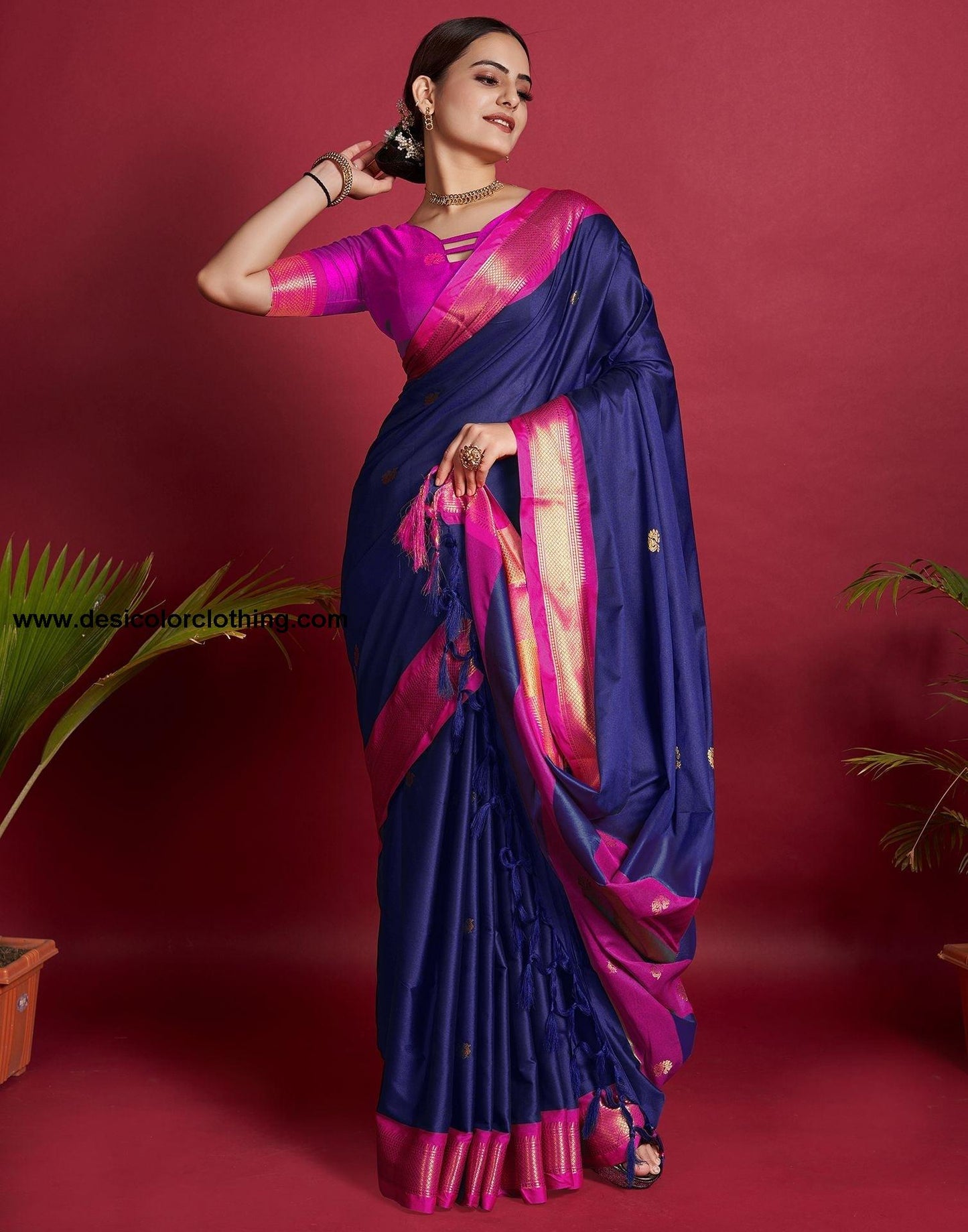 Dark Blue Jacquard Silk Saree