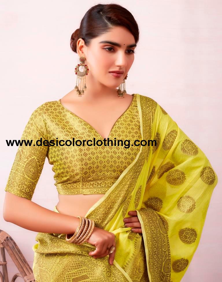 Yellow Silk Plain Saree