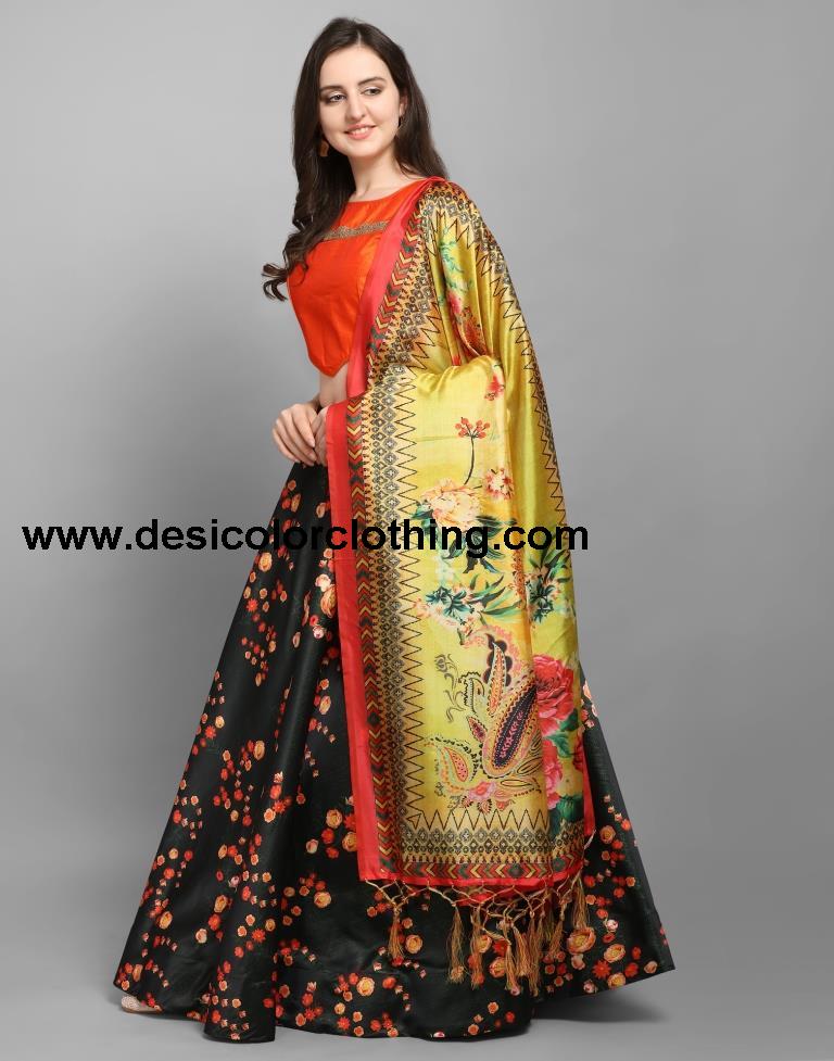 Voguish Black Coloured Poly Silk Digital Printed Casual Wear Lehenga | SLV102L10178