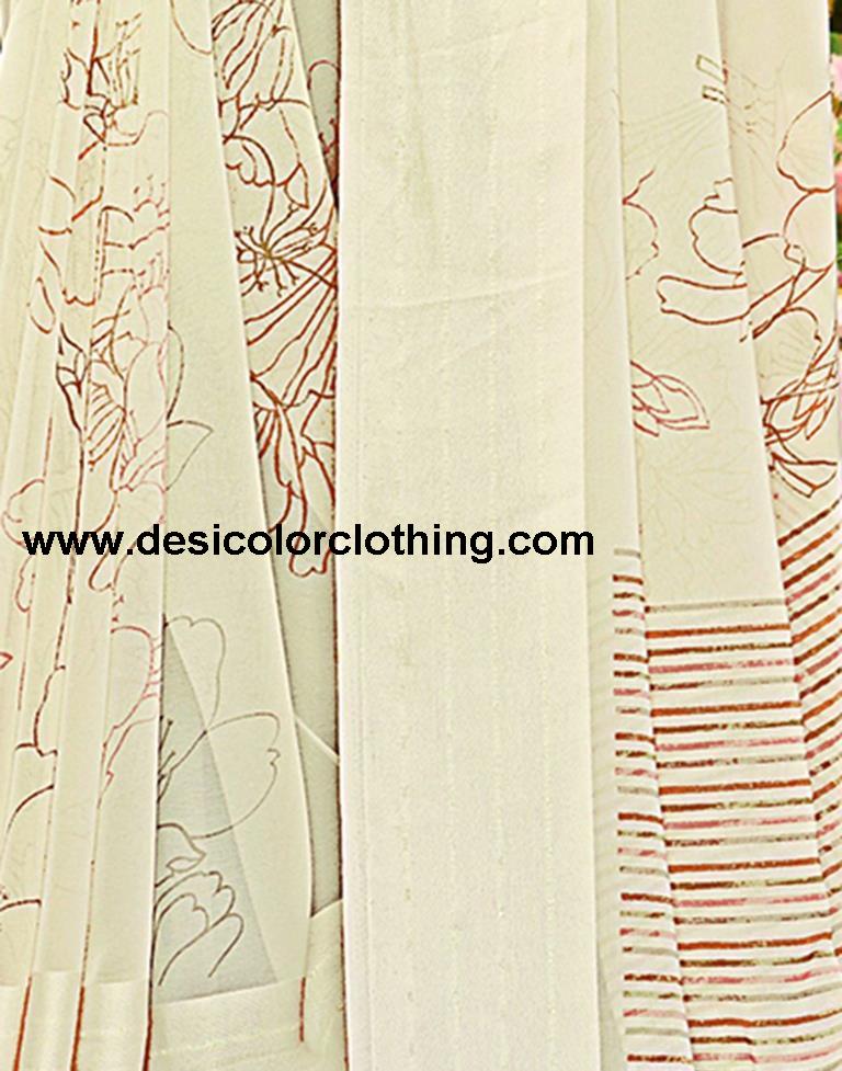 Cream Georgette Printed Saree