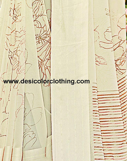 Cream Georgette Printed Saree