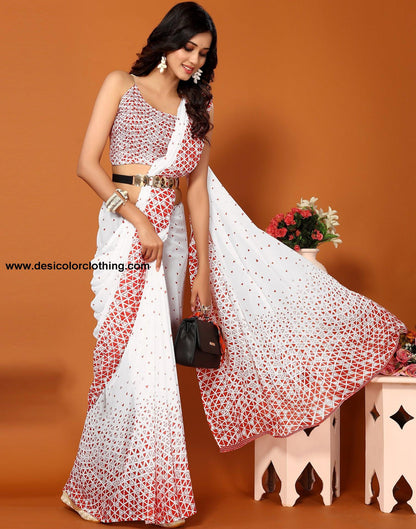 Red Georgette Printed Saree