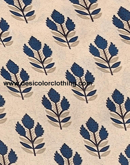 Blue Printed Cotton Unstitched Salwar Suit Material