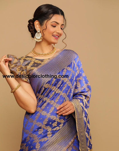 Royal Blue Coloured Banarasi Cotton Silk Saree