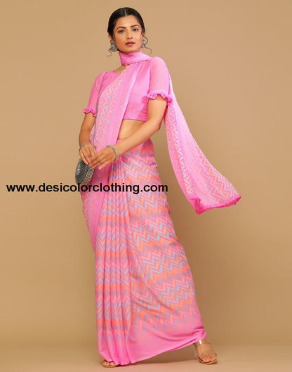 Pink Printed Saree