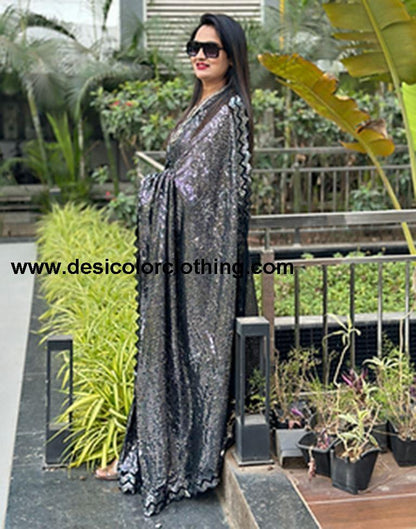 Black Georgette Plain Sarees