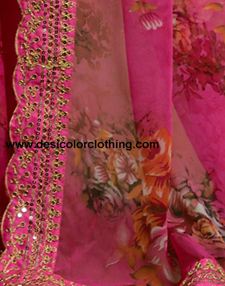 Pink Printed Chiffon Saree