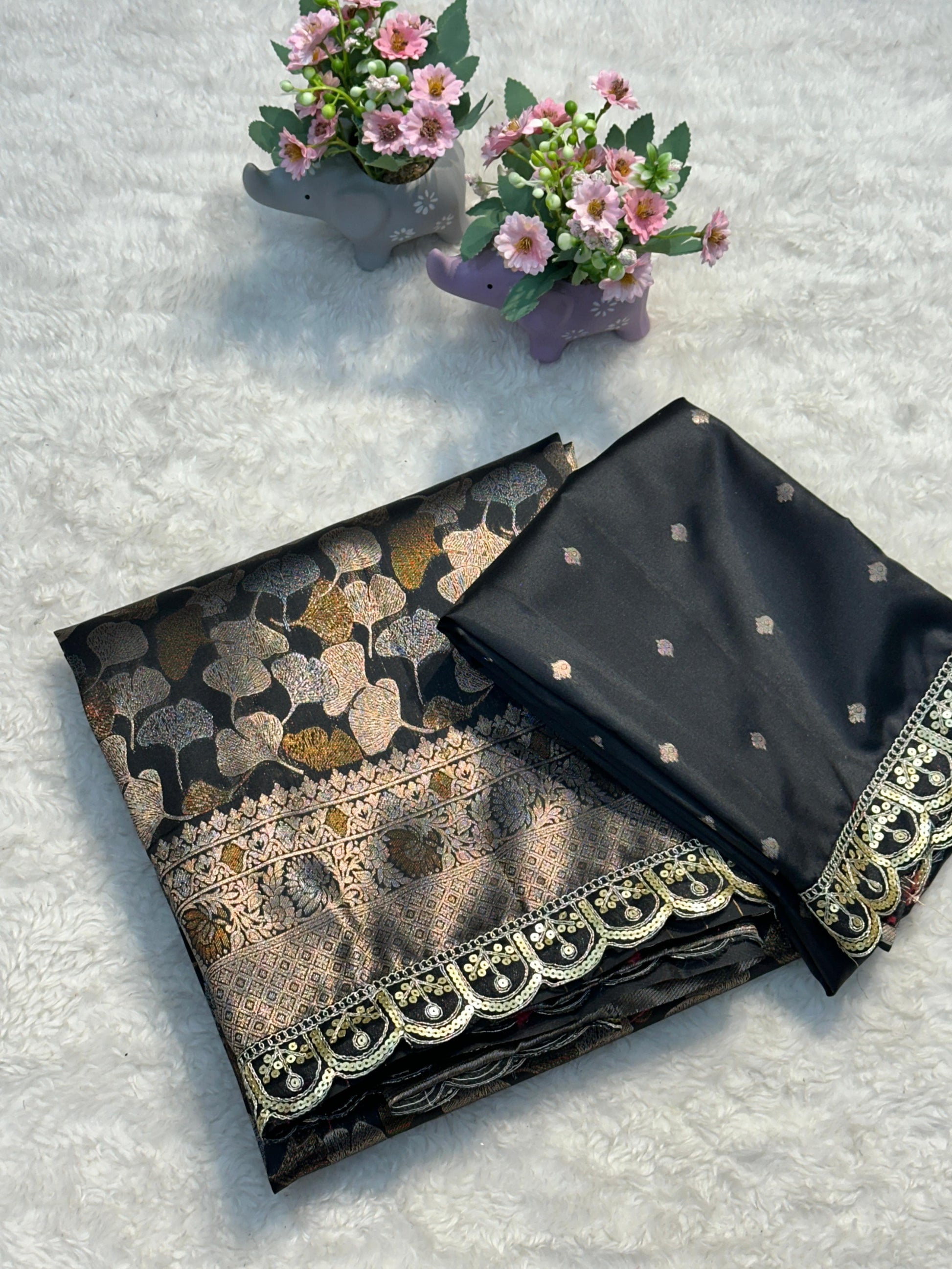 Product Image - Elegant Pure Soft Silk Saree with Embroidery