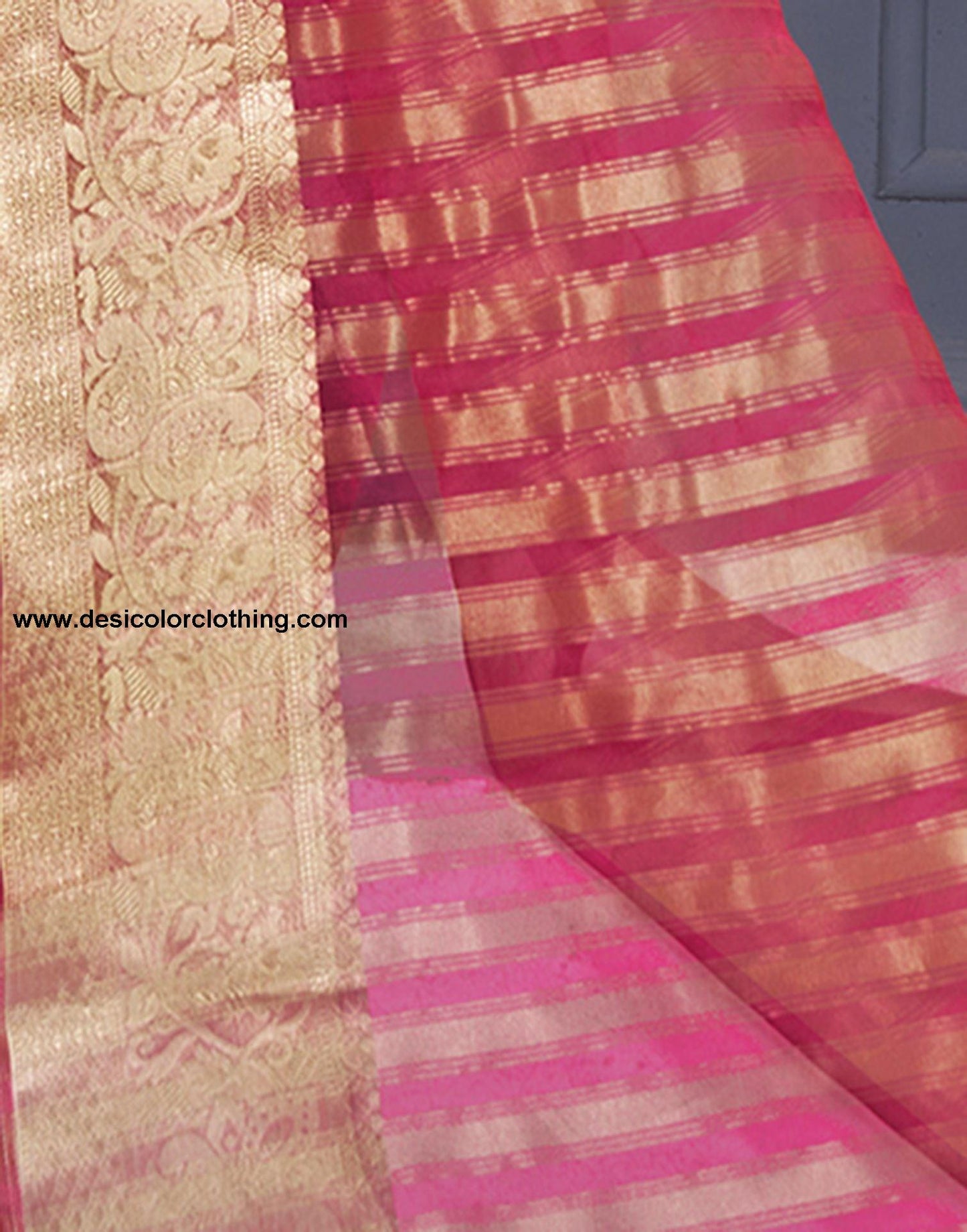 Rani Pink Plain Organza Saree