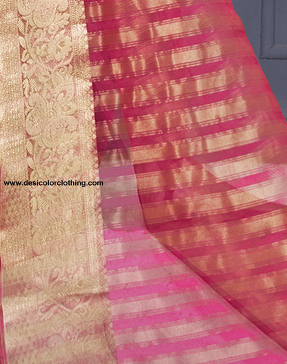 Rani Pink Plain Organza Saree