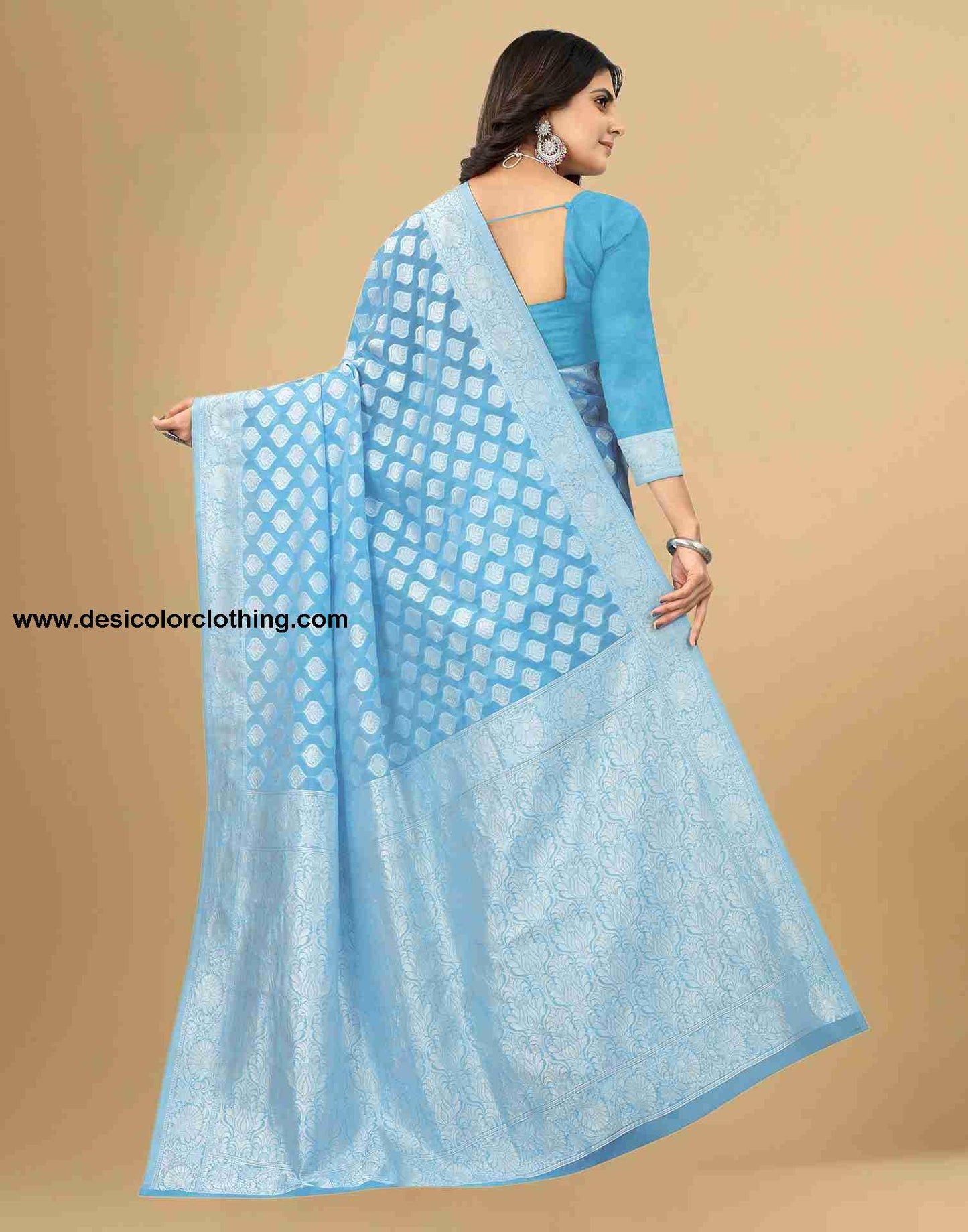 Blue Cotton Plain Saree