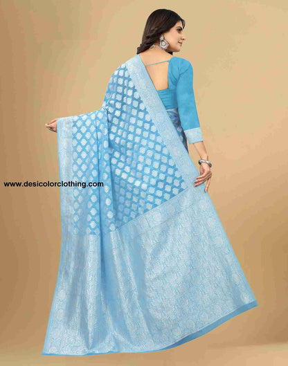 Blue Cotton Plain Saree