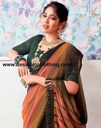 Dark Mehandi Green Georgette Printed Sarees
